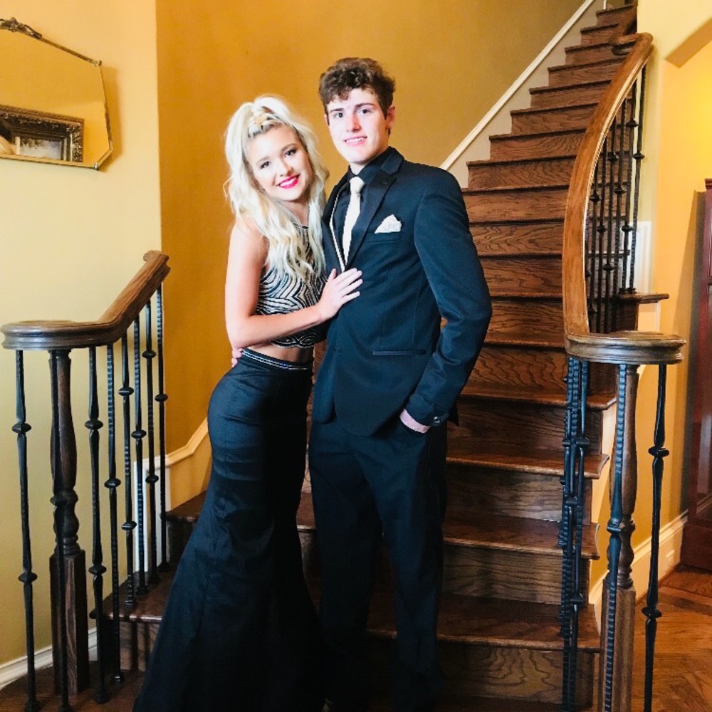 Black and gold two piece prom dress